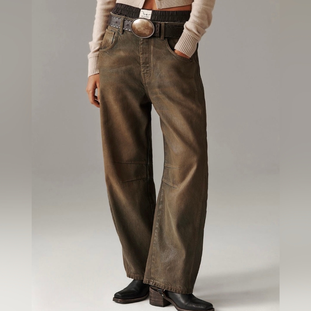 🆕️ Free People Good Luck Coated Barrel Jeans - Picture 7 of 14